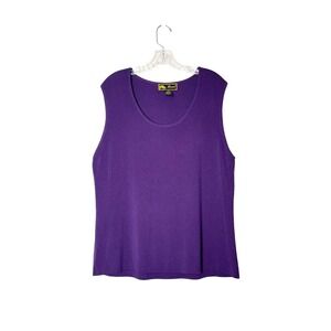 Mirasol Purple Knit Tank Top Women XL Sleeveless Rayon Nylon Top Made in Macau